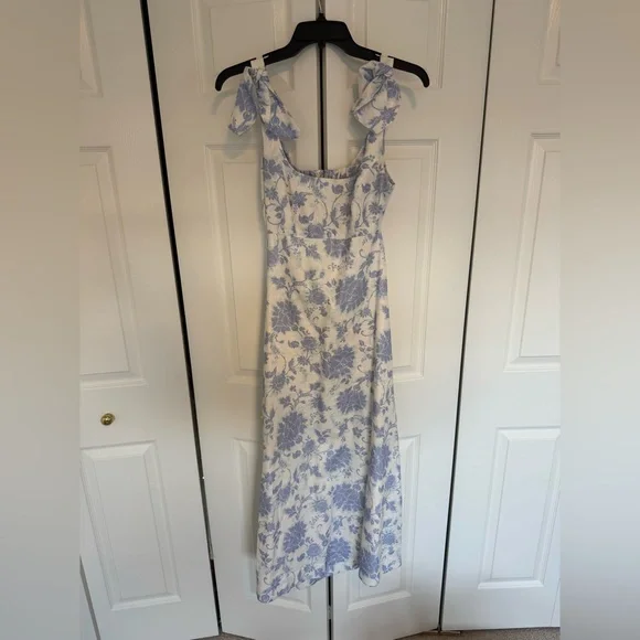 Zimmermann Post Card Tie Shoulder Midi Dress Blue Tonal Florall size 1 - Picture 3 of 6